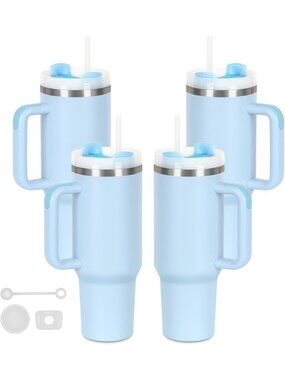 4 Pack 40 Oz Tumblers with Handle Bulk, Double Wall Vacuum Insulated Stainless